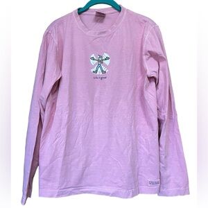 Life is Good Long Sleeve T-shirt Womens Medium Pink Snow Angel Top Ladies